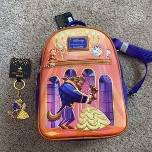 Disney Princess Loungefly Beauty and the Beast 30th Anniversary Bag and Charm